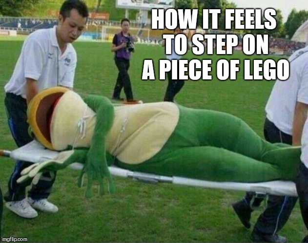 HOW IT FEELS TO STEP ON A PIECE OF LEGO | image tagged in injured frog,stepping on a lego | made w/ Imgflip meme maker