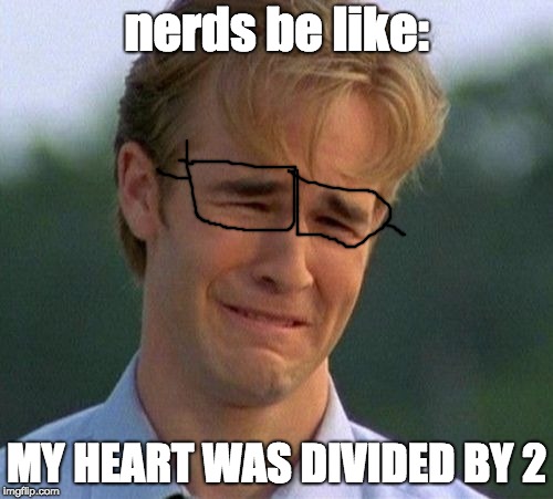 1990s First World Problems | nerds be like:; MY HEART WAS DIVIDED BY 2 | image tagged in memes,1990s first world problems | made w/ Imgflip meme maker