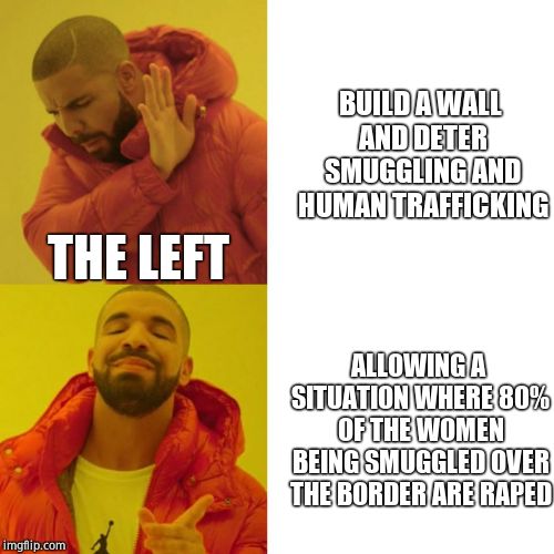 Drake Blank | ALLOWING A SITUATION WHERE 80% OF THE WOMEN BEING SMUGGLED OVER THE BORDER ARE **PED BUILD A WALL AND DETER SMUGGLING AND HUMAN TRAFFICKING  | image tagged in drake blank | made w/ Imgflip meme maker