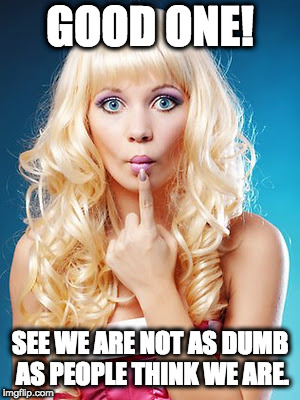 Dumb blonde | GOOD ONE! SEE WE ARE NOT AS DUMB AS PEOPLE THINK WE ARE. | image tagged in dumb blonde | made w/ Imgflip meme maker