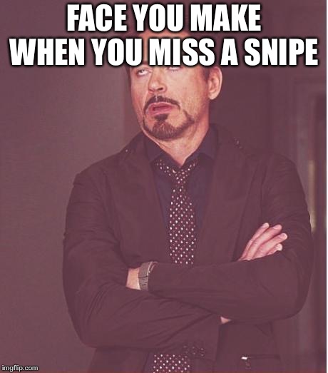 Face You Make Robert Downey Jr Meme | FACE YOU MAKE WHEN YOU MISS A SNIPE | image tagged in memes,face you make robert downey jr | made w/ Imgflip meme maker