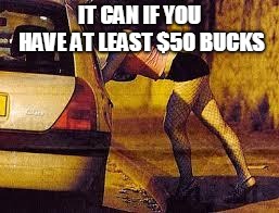 Prostitutes too expensive | IT CAN IF YOU HAVE AT LEAST $50 BUCKS | image tagged in prostitutes too expensive | made w/ Imgflip meme maker