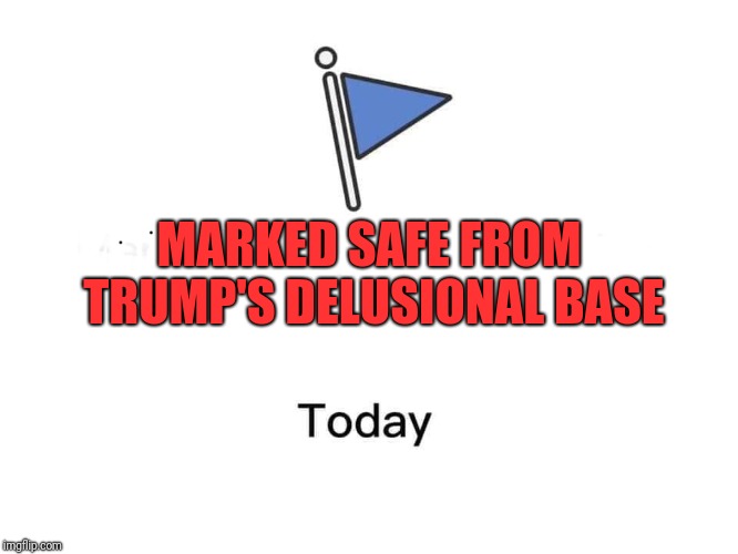 Marked safe from | MARKED SAFE FROM TRUMP'S DELUSIONAL BASE | image tagged in marked safe from | made w/ Imgflip meme maker