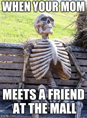 Waiting Skeleton Meme | WHEN YOUR MOM; MEETS A FRIEND AT THE MALL | image tagged in memes,waiting skeleton | made w/ Imgflip meme maker