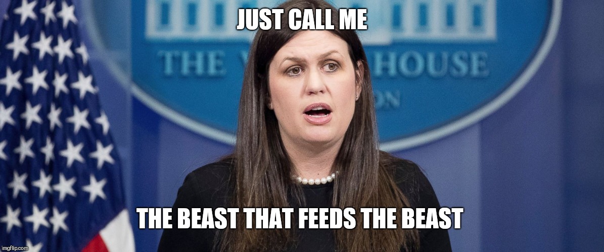 Sarah Huckabee Sanders | JUST CALL ME; THE BEAST THAT FEEDS THE BEAST | image tagged in sarah huckabee sanders | made w/ Imgflip meme maker