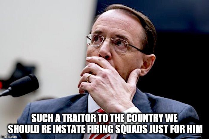 Rod Rosenstein | SUCH A TRAITOR TO THE COUNTRY WE SHOULD RE INSTATE FIRING SQUADS JUST FOR HIM | image tagged in rod rosenstein | made w/ Imgflip meme maker