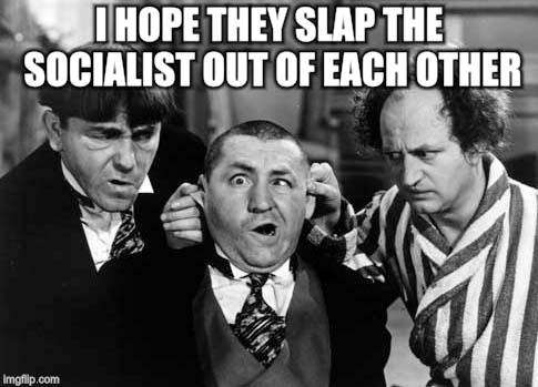 Three Stooges | I HOPE THEY SLAP THE SOCIALIST OUT OF EACH OTHER | image tagged in three stooges | made w/ Imgflip meme maker