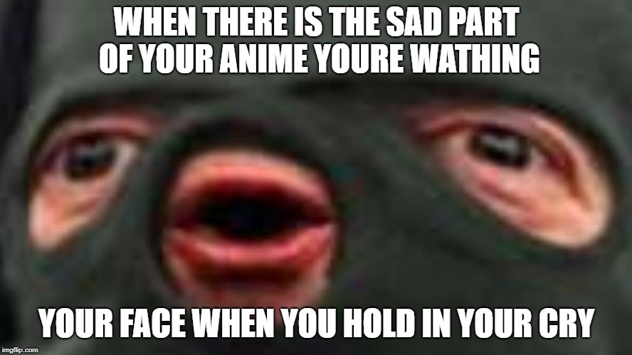 oof | WHEN THERE IS THE SAD PART OF YOUR ANIME YOURE WATHING; YOUR FACE WHEN YOU HOLD IN YOUR CRY | image tagged in oof | made w/ Imgflip meme maker