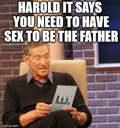 You are not the father | HAROLD IT SAYS YOU NEED TO HAVE SEX TO BE THE FATHER | image tagged in you are not the father | made w/ Imgflip meme maker