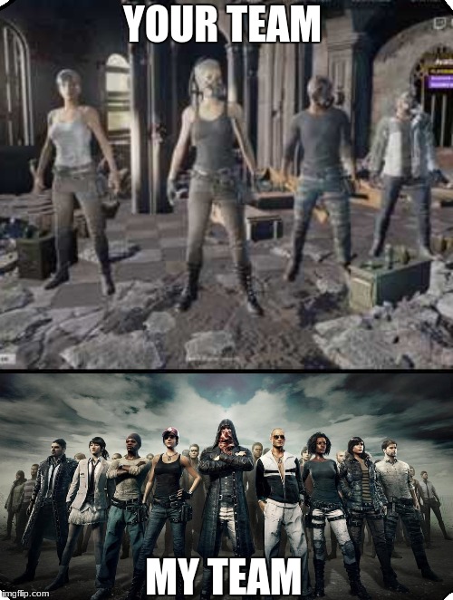 nood vs pro | YOUR TEAM; MY TEAM | image tagged in pubg | made w/ Imgflip meme maker