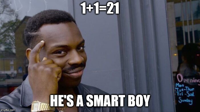 Roll Safe Think About It | 1+1=21; HE'S A SMART BOY | image tagged in memes,roll safe think about it | made w/ Imgflip meme maker