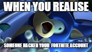 Sonic is TRIGERRED | WHEN YOU REALISE; SOMEONE HACKED YOUR  FORTNITE ACCOUNT | image tagged in sonic is trigerred | made w/ Imgflip meme maker