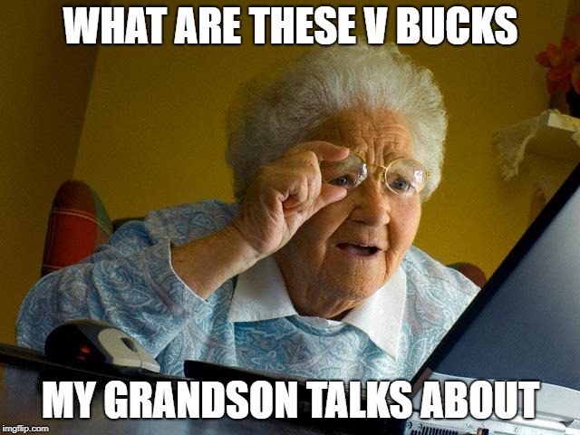 Grandma Finds The Internet | WHAT ARE THESE V BUCKS; MY GRANDSON TALKS ABOUT | image tagged in memes,grandma finds the internet | made w/ Imgflip meme maker