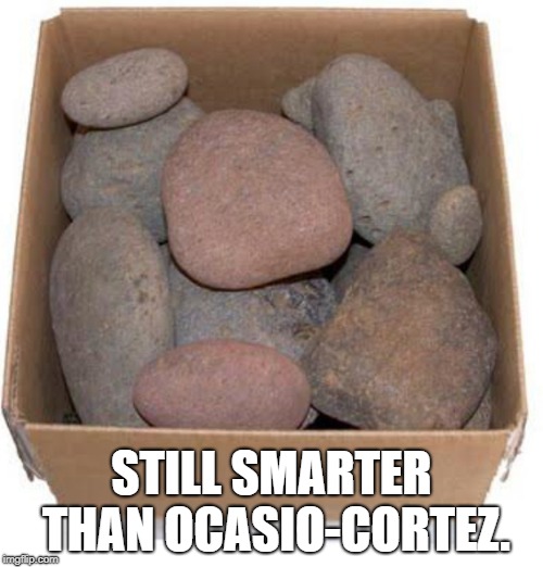Box of rocks | STILL SMARTER THAN OCASIO-CORTEZ. | image tagged in box of rocks | made w/ Imgflip meme maker