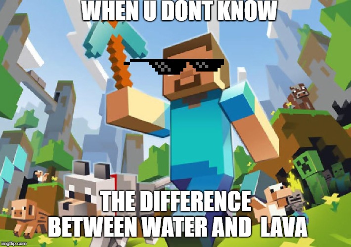 Minecraft  | WHEN U DONT KNOW; THE DIFFERENCE BETWEEN WATER AND 
LAVA | image tagged in minecraft | made w/ Imgflip meme maker