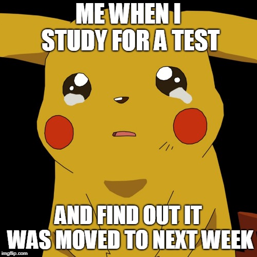 pokemon | ME WHEN I STUDY FOR A TEST; AND FIND OUT IT WAS MOVED TO NEXT WEEK | image tagged in pokemon | made w/ Imgflip meme maker