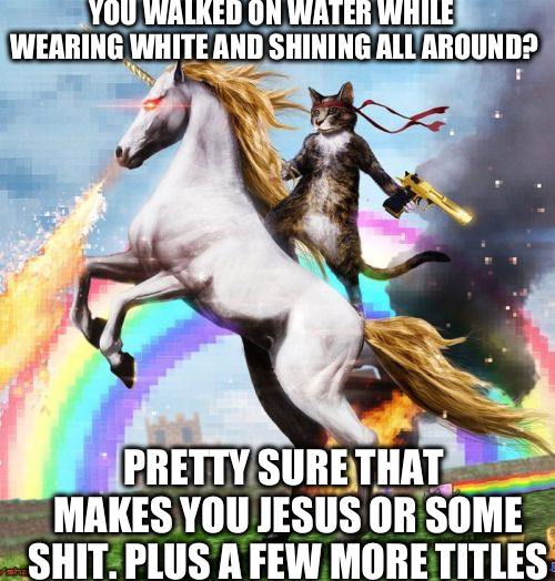 Welcome To The Internets | YOU WALKED ON WATER WHILE WEARING WHITE AND SHINING ALL AROUND? PRETTY SURE THAT MAKES YOU JESUS OR SOME SHIT. PLUS A FEW MORE TITLES | image tagged in memes,welcome to the internets | made w/ Imgflip meme maker