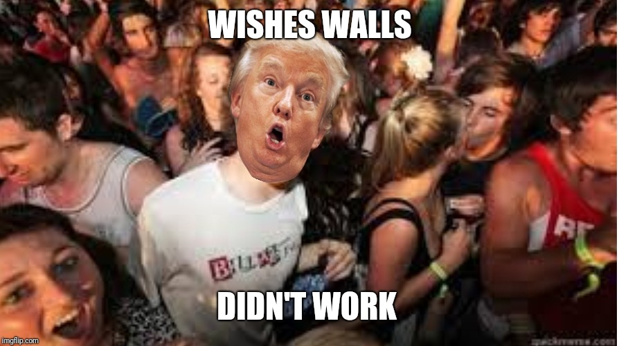 Suddenly clear Donald | WISHES WALLS DIDN'T WORK | image tagged in suddenly clear donald | made w/ Imgflip meme maker