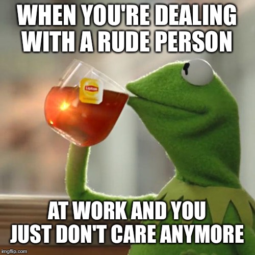 But That's None Of My Business | WHEN YOU'RE DEALING WITH A RUDE PERSON; AT WORK AND YOU JUST DON'T CARE ANYMORE | image tagged in memes,but thats none of my business,kermit the frog | made w/ Imgflip meme maker