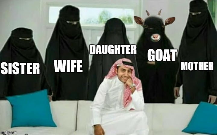 Sweet little family | DAUGHTER; GOAT; MOTHER; WIFE; SISTER | image tagged in family,fun,funny memes,funny shit | made w/ Imgflip meme maker