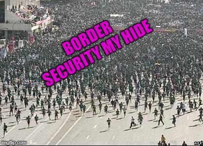 Crowd Rush | BORDER SECURITY MY HIDE | image tagged in crowd rush | made w/ Imgflip meme maker