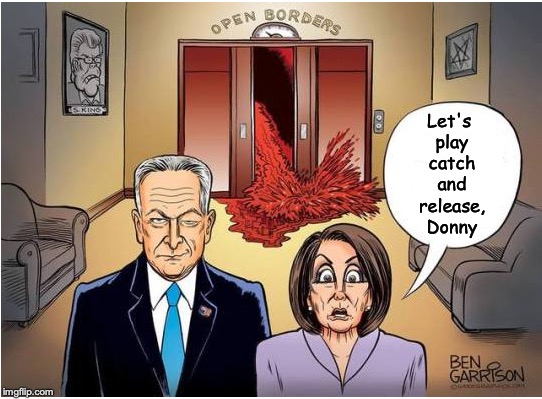 Negotiations | Let's play catch and release, Donny | image tagged in nancy pelosi,chuck schumer,the shining,secure the border | made w/ Imgflip meme maker
