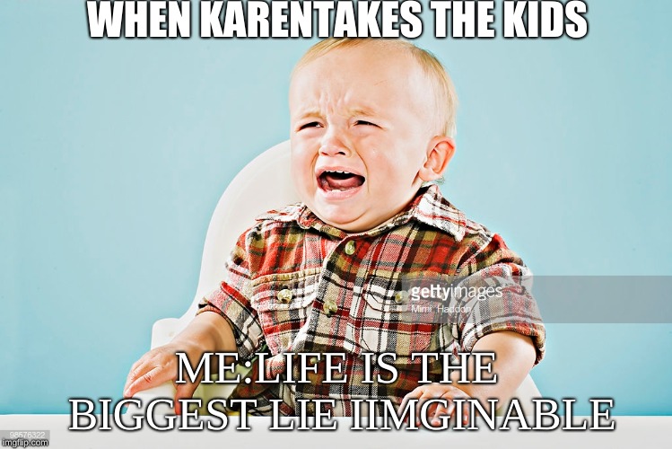 New Meme Formatt | WHEN KARENTAKES THE KIDS; ME:LIFE IS THE BIGGEST LIE IIMGINABLE | image tagged in memes | made w/ Imgflip meme maker