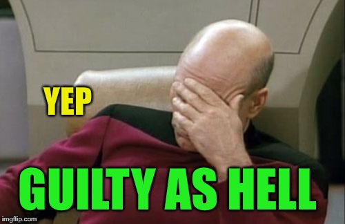 Captain Picard Facepalm Meme | YEP GUILTY AS HELL | image tagged in memes,captain picard facepalm | made w/ Imgflip meme maker