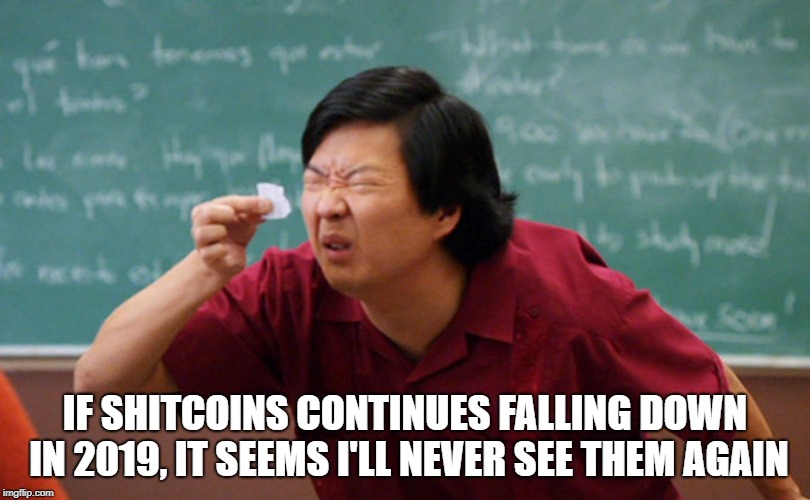 IF SHITCOINS CONTINUES FALLING DOWN IN 2019, IT SEEMS I'LL NEVER SEE THEM AGAIN | made w/ Imgflip meme maker