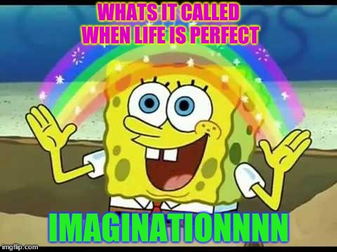 spongebob imagination | WHATS IT CALLED WHEN LIFE IS PERFECT; IMAGINATIONNNN | image tagged in spongebob imagination | made w/ Imgflip meme maker
