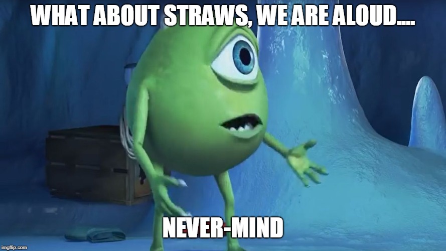 What About me Monsters Inc. | WHAT ABOUT STRAWS, WE ARE ALOUD.... NEVER-MIND | image tagged in what about me monsters inc | made w/ Imgflip meme maker