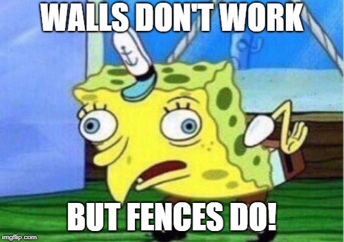 Oh, they voted for a fence cause it'll work better than a wall.... | WALLS DON'T WORK; BUT FENCES DO! | image tagged in memes,mocking spongebob,maga | made w/ Imgflip meme maker