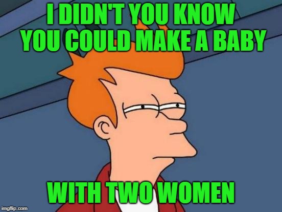 Futurama Fry Meme | I DIDN'T YOU KNOW YOU COULD MAKE A BABY WITH TWO WOMEN | image tagged in memes,futurama fry | made w/ Imgflip meme maker