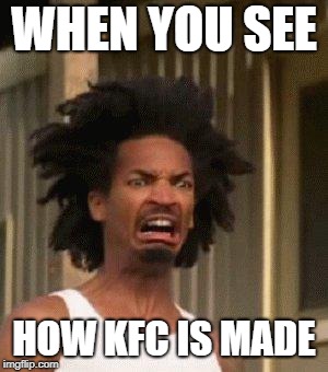 disgusted black face | WHEN YOU SEE; HOW KFC IS MADE | image tagged in disgusted black face | made w/ Imgflip meme maker
