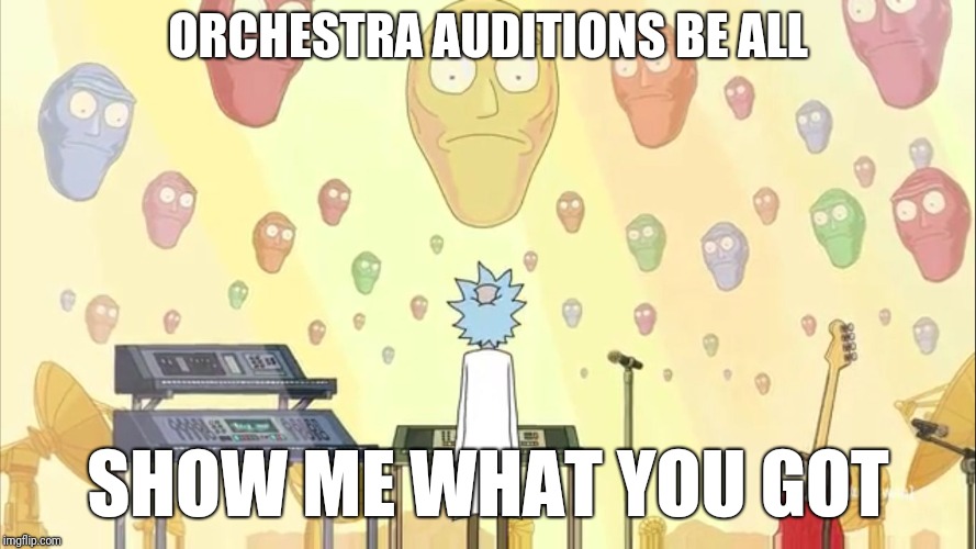 Rick and Morty Show Me What You Got | ORCHESTRA AUDITIONS BE ALL; SHOW ME WHAT YOU GOT | image tagged in rick and morty show me what you got | made w/ Imgflip meme maker