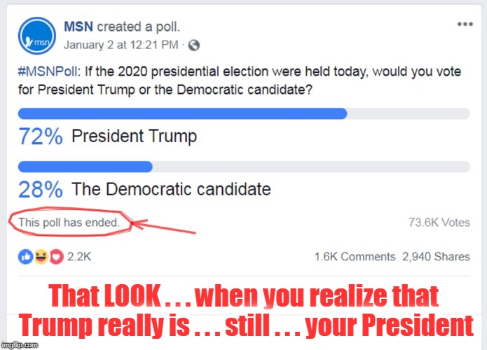 That LOOK . . . when you realize that Trump really is . . . still . . . your President | That LOOK . . . when you realize that Trump really is . . . still . . . your President | image tagged in trump is your president,msn poll | made w/ Imgflip meme maker