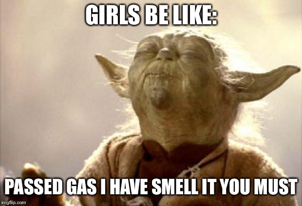 yoda smell | GIRLS BE LIKE:; PASSED GAS I HAVE SMELL IT YOU MUST | image tagged in yoda smell | made w/ Imgflip meme maker