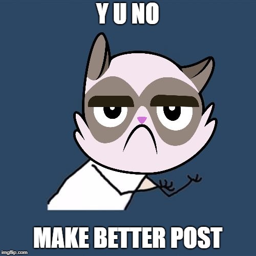 Grumpy Cat Y U No Memestrocity | Y U NO MAKE BETTER POST | image tagged in grumpy cat y u no memestrocity | made w/ Imgflip meme maker