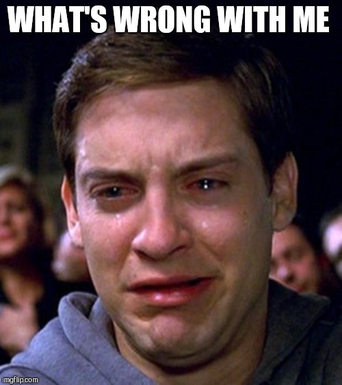 crying peter parker | WHAT'S WRONG WITH ME | image tagged in crying peter parker | made w/ Imgflip meme maker