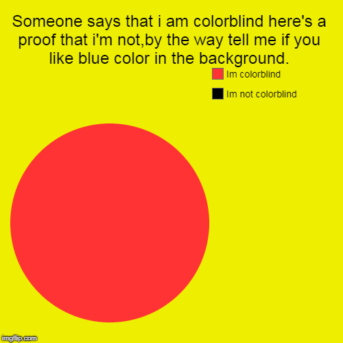 Someone says that i am colorblind here's a proof that i'm not,by the way tell me if you like blue color in the background. | Im not colorbli | image tagged in funny,pie charts | made w/ Imgflip chart maker