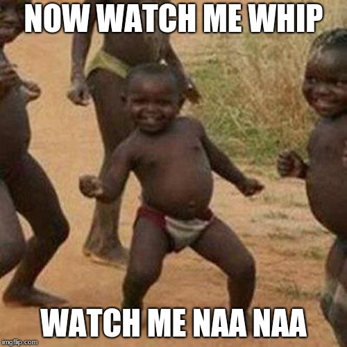 Third World Success Kid Meme | NOW WATCH ME WHIP; WATCH ME NAA NAA | image tagged in memes,third world success kid | made w/ Imgflip meme maker