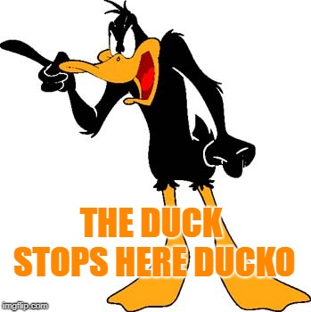 Daffy Duck 201 | THE DUCK STOPS HERE DUCKO | image tagged in daffy duck 201 | made w/ Imgflip meme maker