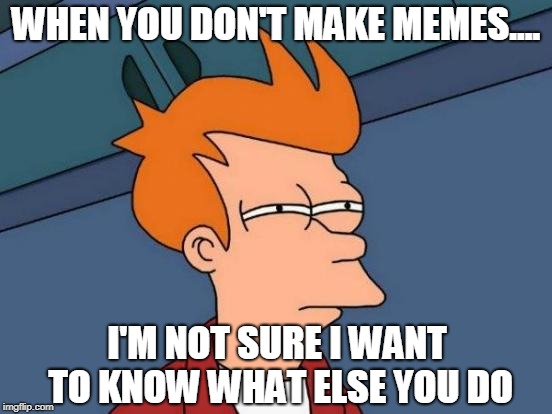 Futurama Fry Meme | WHEN YOU DON'T MAKE MEMES.... I'M NOT SURE I WANT TO KNOW WHAT ELSE YOU DO | image tagged in memes,futurama fry | made w/ Imgflip meme maker