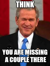 George Bush Meme | THINK YOU ARE MISSING A COUPLE THERE | image tagged in memes,george bush | made w/ Imgflip meme maker