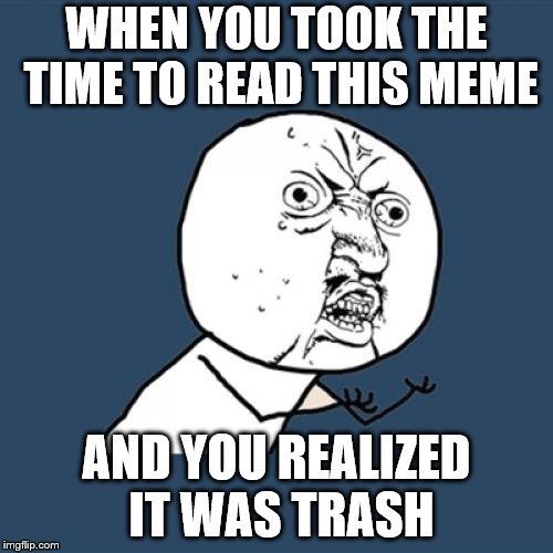 Y U No Meme | WHEN YOU TOOK THE TIME TO READ THIS MEME; AND YOU REALIZED IT WAS TRASH | image tagged in memes,y u no | made w/ Imgflip meme maker