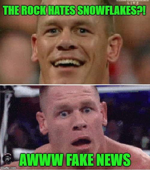 John Cena Happy/Sad | THE ROCK HATES SNOWFLAKES?! AWWW FAKE NEWS | image tagged in john cena happy/sad | made w/ Imgflip meme maker