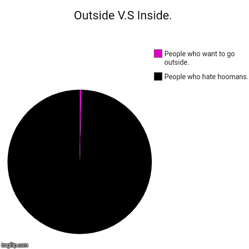 Outside V.S Inside. | People who hate hoomans., People who want to go outside. | image tagged in funny,pie charts | made w/ Imgflip chart maker