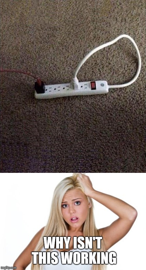  WHY ISN'T THIS WORKING | image tagged in plugged in,dumb blonde | made w/ Imgflip meme maker