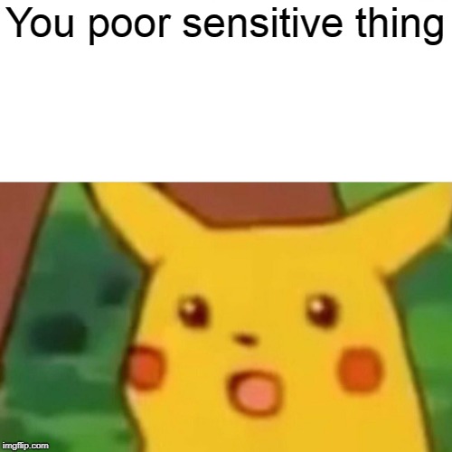 Surprised Pikachu Meme | You poor sensitive thing | image tagged in memes,surprised pikachu | made w/ Imgflip meme maker