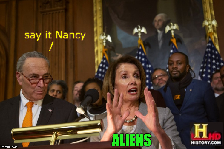 Ancient Aliens | say it Nancy     /; ALIENS | image tagged in memes,government shutdown,nancy pelosi,chuck schumer,illegal aliens | made w/ Imgflip meme maker